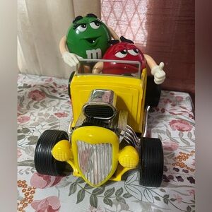 M&Ms Yellow Roadster Candy Dispenser Hot Rod w/ Flames Red and Green Characters
